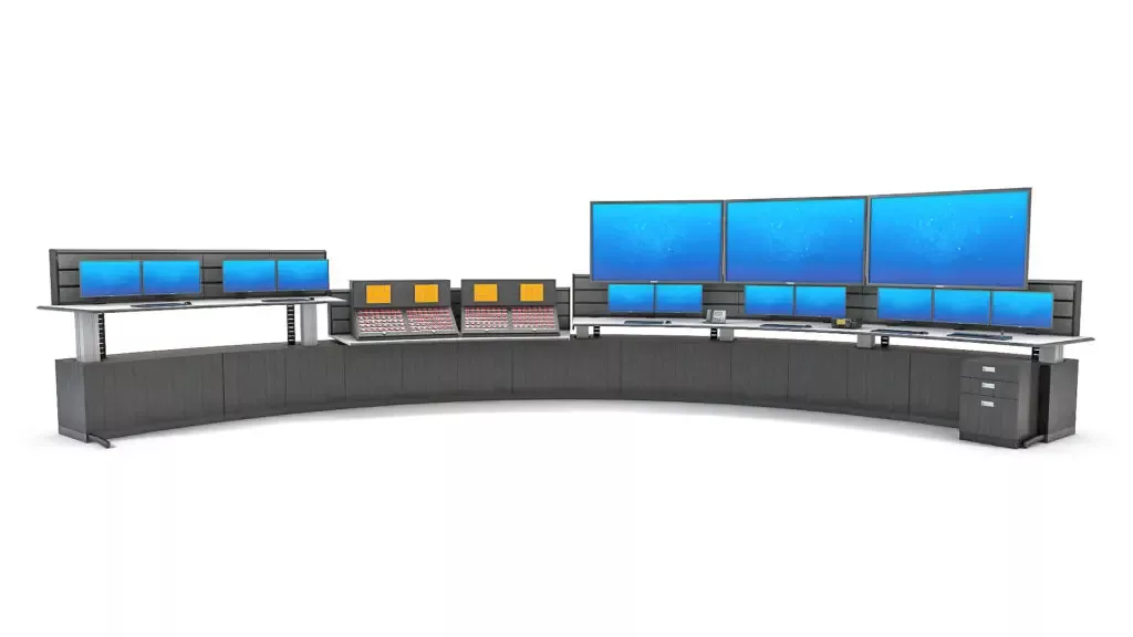 control room console with asymmetrical design